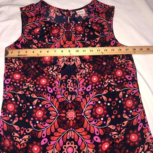 Sleeveless Top Size S Shell Red Blue Floral Paisley Print Shirt Lightweight - Picture 3 of 5
